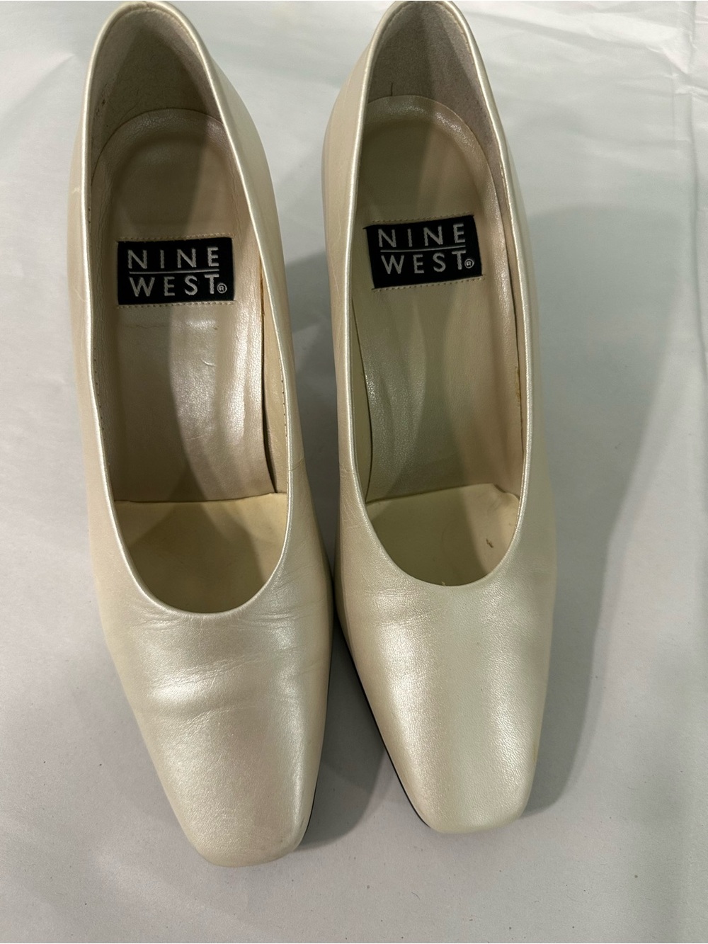 Nine West Pearl Cream Square-Toe Leather Pumps